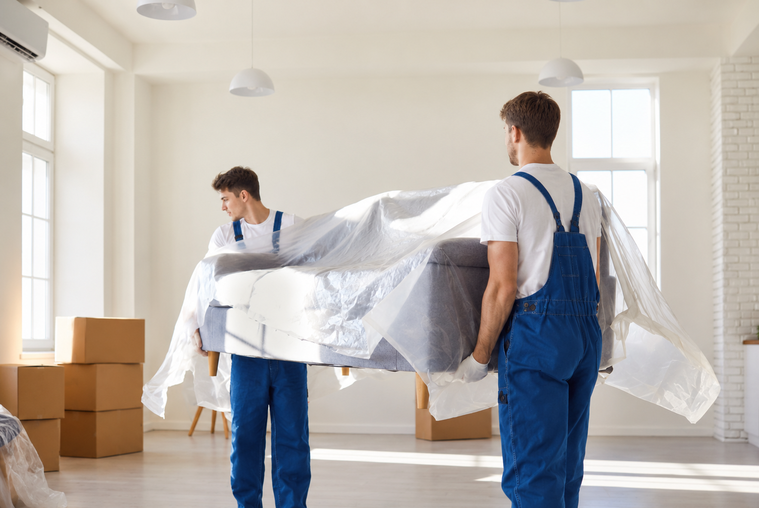 Movers Carrying a Wrapped Sofa (1)